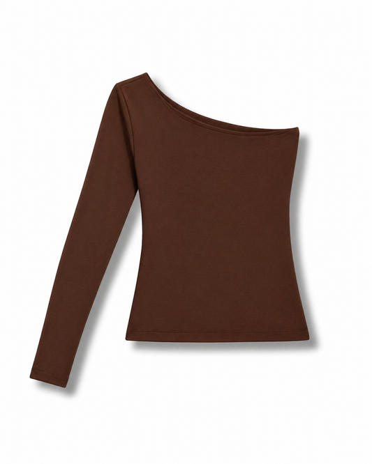 Blusa Manga Longa Um Ombro Só Marrom